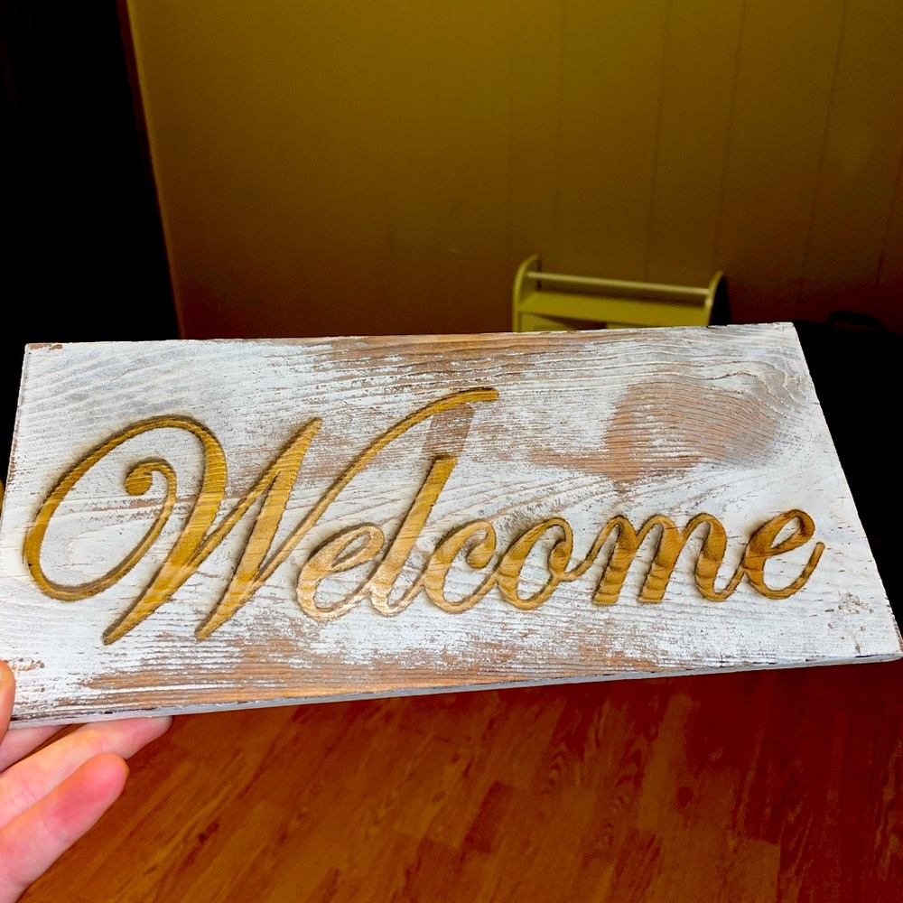 WELCOME SIGN CUSTOM ENGRAVED W/ 2 CHOICES OF WOOD RUSTIC WHITE OR BROWN